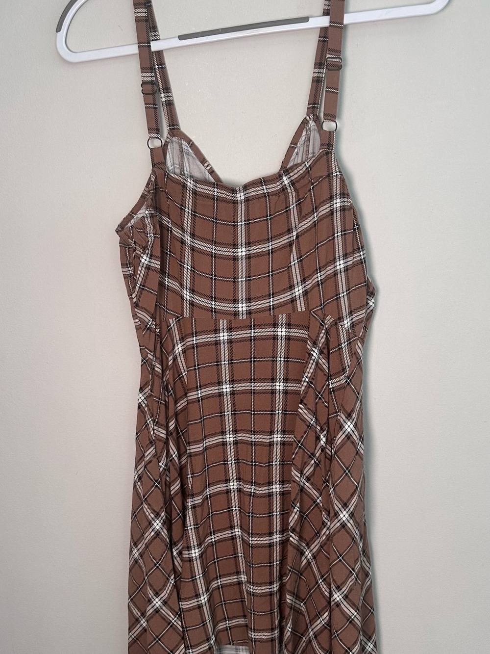 Y2K Plaid Skater Dress sz M Brown Grunge Fairycore Zip Front Pinafore Mini Dress - Picture 6 of 9